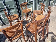 FAMEG Set of 6 Bar Stools, Brown Dark Wood Bentwood Vintage High Back