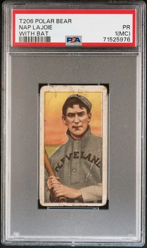 1909-11 T206 Polar Bear Napoleon Nap Lajoie With Bat PSA 1 mc New Label