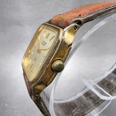 Citizen CQ Tank Watch Women 20mm Champagne Dial Gold Tone 3220