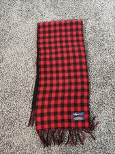 Vintage Polo Ralph Lauren 100 Lambswool Scarf Buffalo Plaid Red Pony Fringe