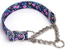 Martingale Collar for Dogs with Steel Chain, No Pull Dog Collar with Purple B...