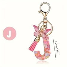Pink Gold Resin Initial Letter Key Ring Alphabet A-Z - Gift for Her