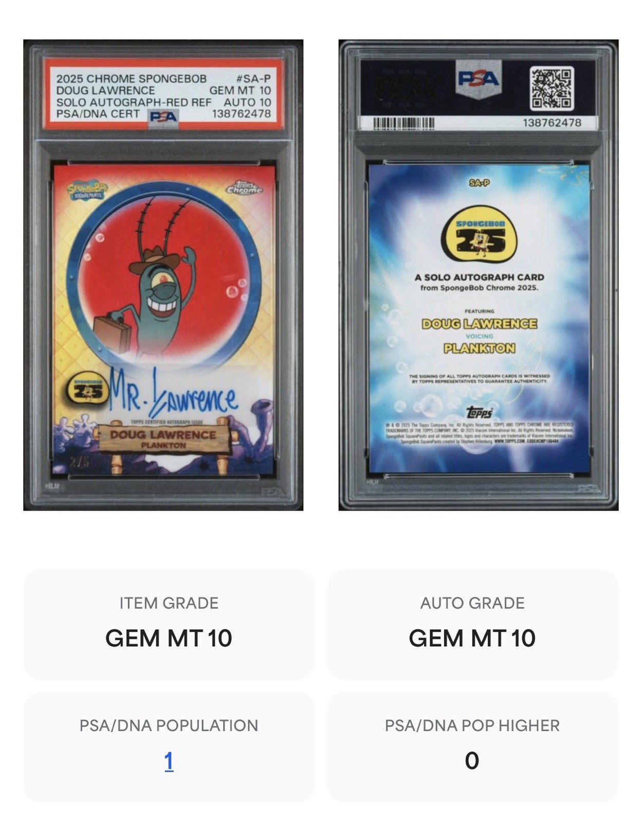 2025 Topps Chrome SpongeBob SquarePants Plankton Red Solo Auto /5 🧽POP 1🧽 view 3