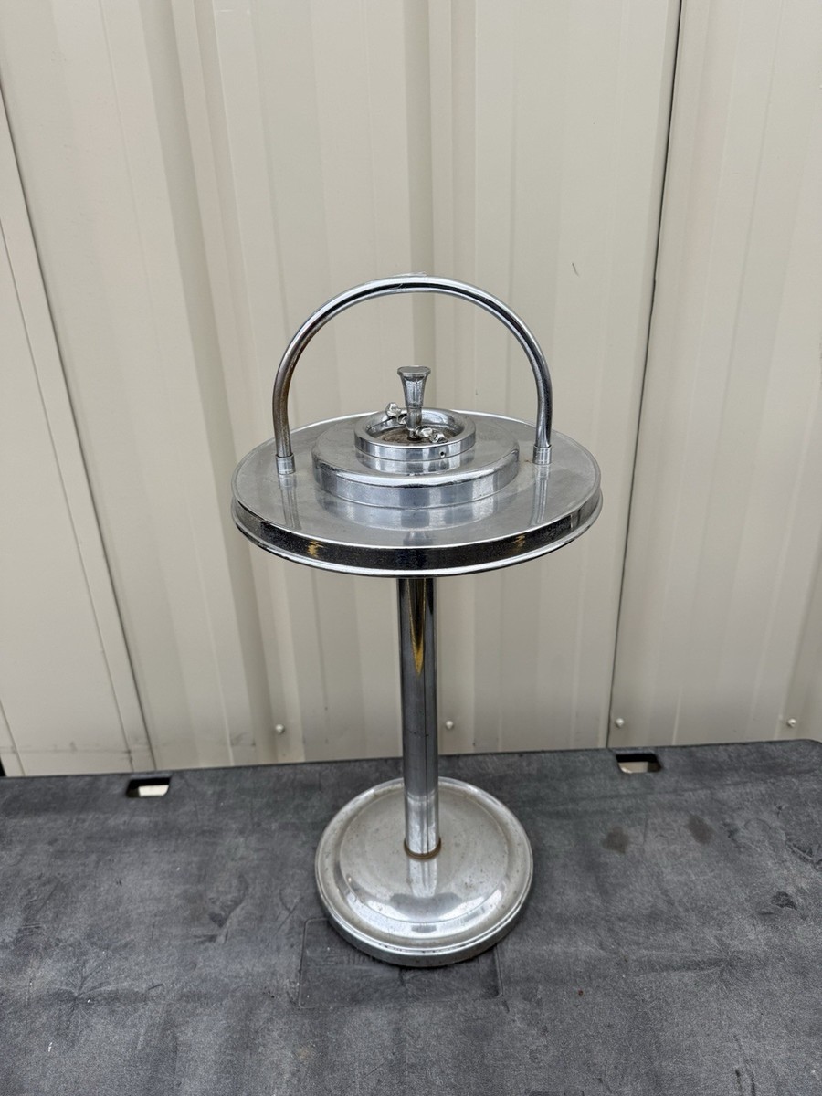 Art Deco Chrome Floor Ashtray Cigar Room Lounge Smoking Stand