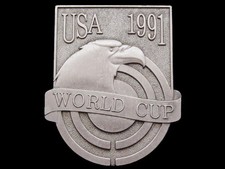 IK27127 VINTAGE 1991 USA WORLD CUP PEWTER BELT BUCKLE
