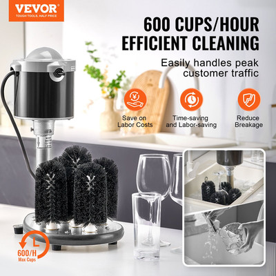 Electric Glass Washer 5-Brush Bar Glass Cleaner 600 Cups/H for Wine Glass