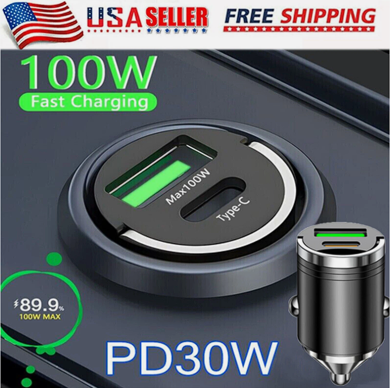 100W Car Charger Lighter PD Fast Charging For IPhone QC3.0 Mini USB Type C Mini