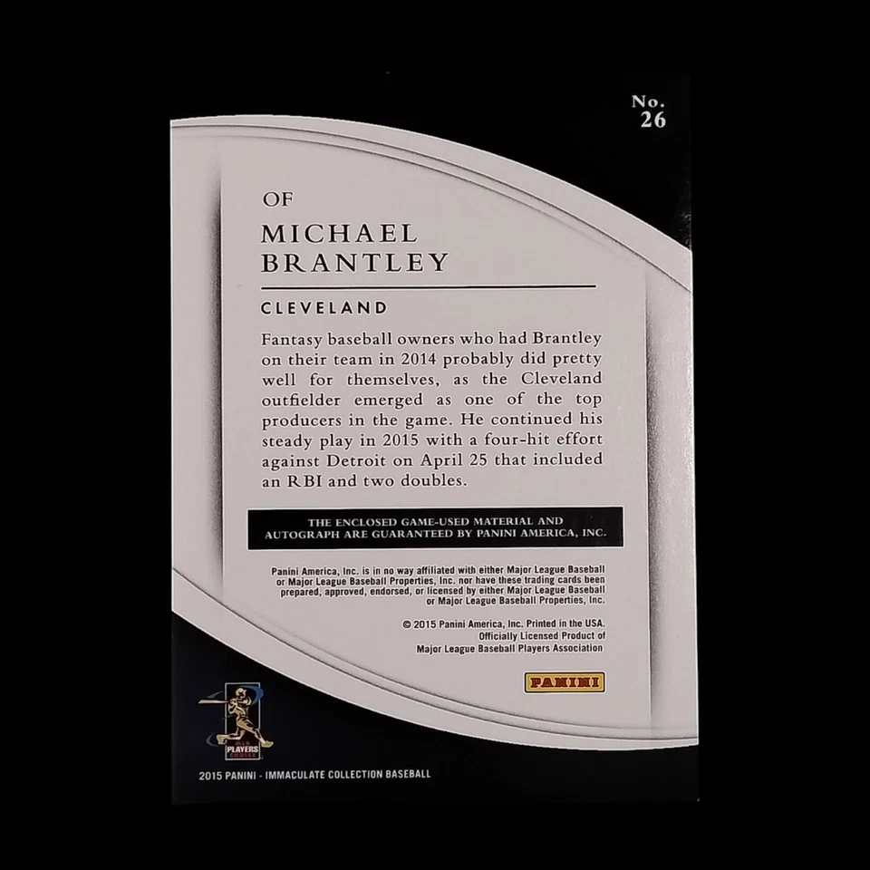 Parche doble de béisbol Panini Immaculate Collection 2019 automático/10 Michael Brantley Foto 2 de 2