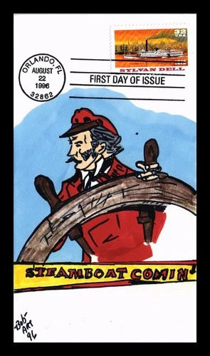 US COVER RIVERBOATS SYLVAN DELL FIRST DAY ISSUE BOB ART HAND PAINTED