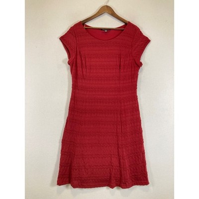 Classic Sharagano Womens 14 Red Textured Cap Sleeve Scoop Neck Sheath Dress