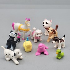 Lot of 10 Miniature Plastic Animal Figures Dogs Cat Horse Seal Duck Bird Toys