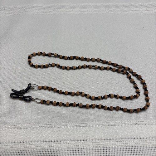 Eyeglass Chain Glasses Sunglasses Holder Strap Black Seed Bead Wood Spacers 26"