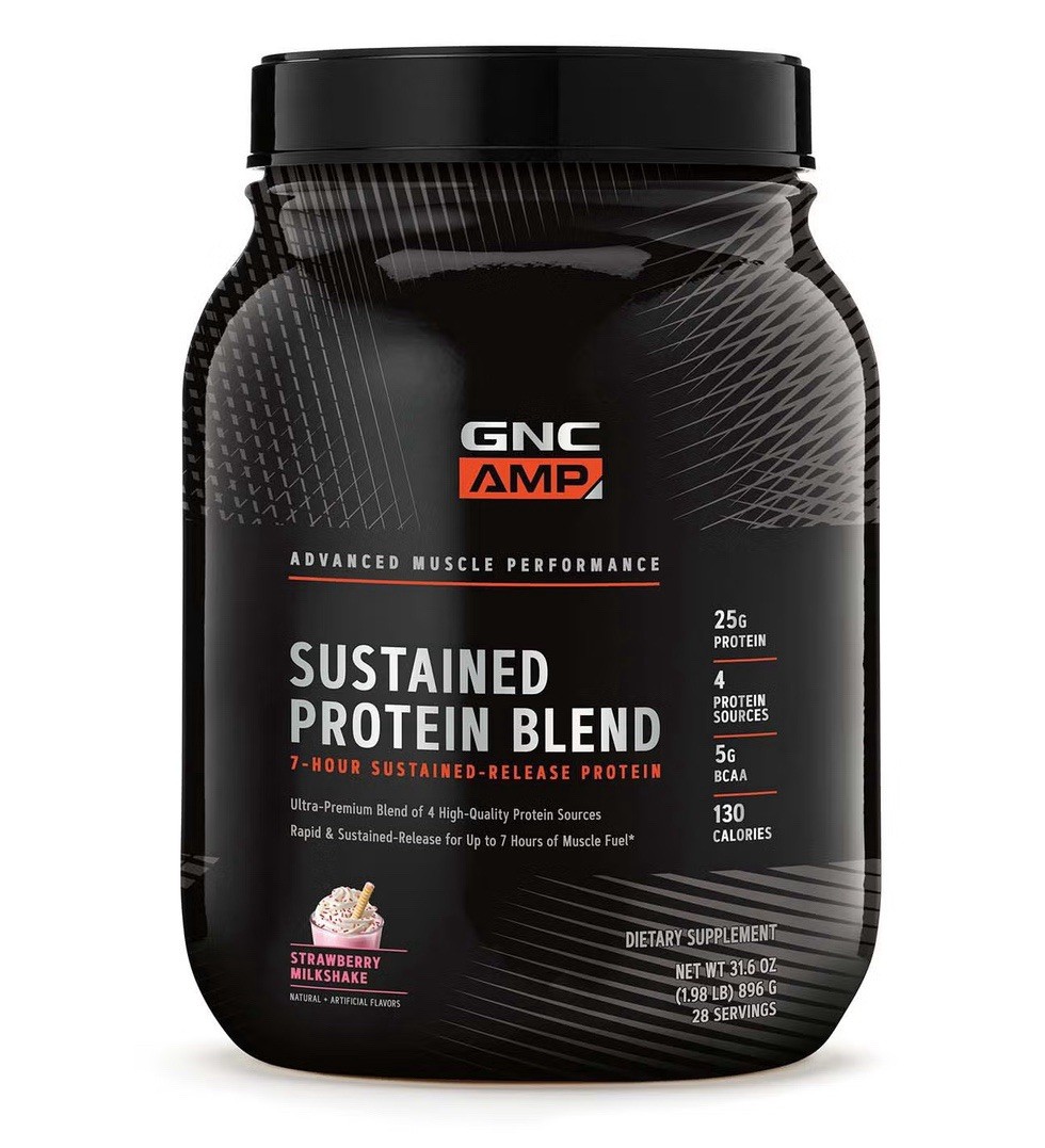 GNC AMP 7 Hr Sustained Protein Blend Strawberry Milkshake 1.98lb Exp 05/2027