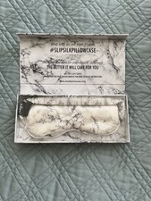NEW Slip Pure 100 Silk Sleep Eye Mask Luxurious Beauty Gray White Marble