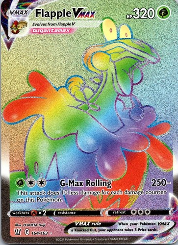 Flapple VMAX 164/163 Rainbow Rare Battle Styles Pokemon Holo Near Mint