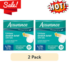 2 Pack Assurance Stretch Briefs With Tabs L XL 34 Count Unisex Adult