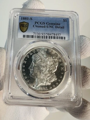 1881-S PCGS MORGAN SILVER DOLLAR GENUINE CLEANED UNC DETAIL