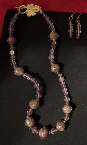 Artist Rosette Venecian wedding cake, LampWork Flower Facet crystal necklace set