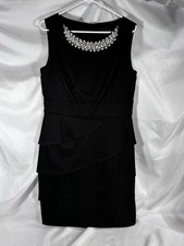 Connected Woman Black sleeveless sheath dress Beaded “necklace” accent, Size 12