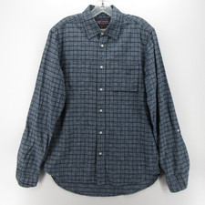 Scotch Soda Shirt Men Medium Blue Amsterdam Blauw Linen Blend Check Button Down