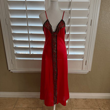 Vintage 90s Frederick s Of Hollywood Red Nightgown Black Gold Trim Valentines