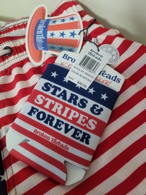 NWT Broken Threads SM Patriotic Swim Trunks  Lined Drawstring Pockets & Can COOL