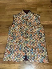 Men’s Size 40 Nehru Brocade Vest Olive Mosaic Ethnic Waistcoat