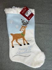 Merry 1st Christmas~16” blue and white Christmas stocking with deer