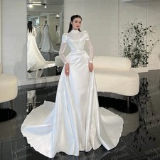Wedding Dresses Mermaid Formal Sequined Long Sleeve High Neck Bride Gowns Satin