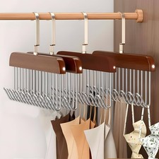 4 Pack Belt Hanger Closet Wooden Tie Rack Hangers Men W/ 8 Hooks Space Saving