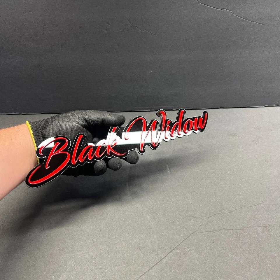 Texto personalizado Black Widow 3D emblema de coche (1 pieza) - calcomanía de acrílico multicolor insignia de coche Foto 4 de 4
