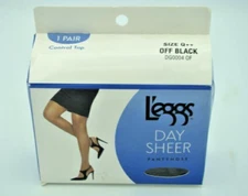 Leggs Day Sheer Size Q++ Off Black Control Top Pantyhose NIB