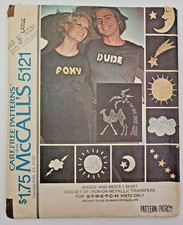 RARE VTG 70s McCalls Sew Pattern 5121 MEN'S T-Shirt w/Transfer Chest 42-44 UC