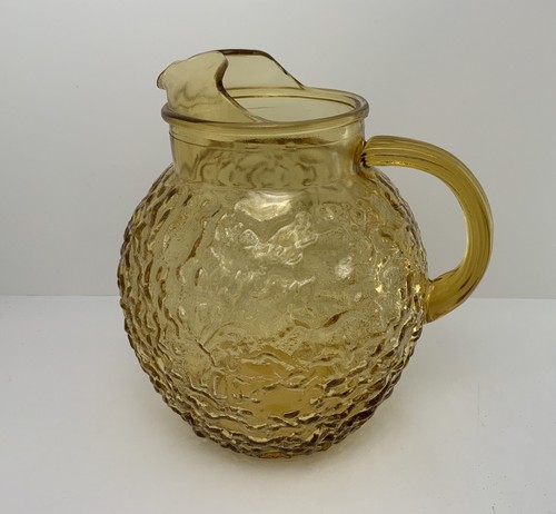 Vintage Glass Ball Water Pitcher 60’s Anchor Lido MCM Honey Gold Excellent