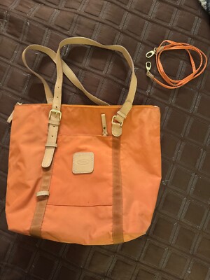 Bric's Nylon Tote Bag Orange Weekender Mini Duffle Shoulder  bag 14 x12 x6 