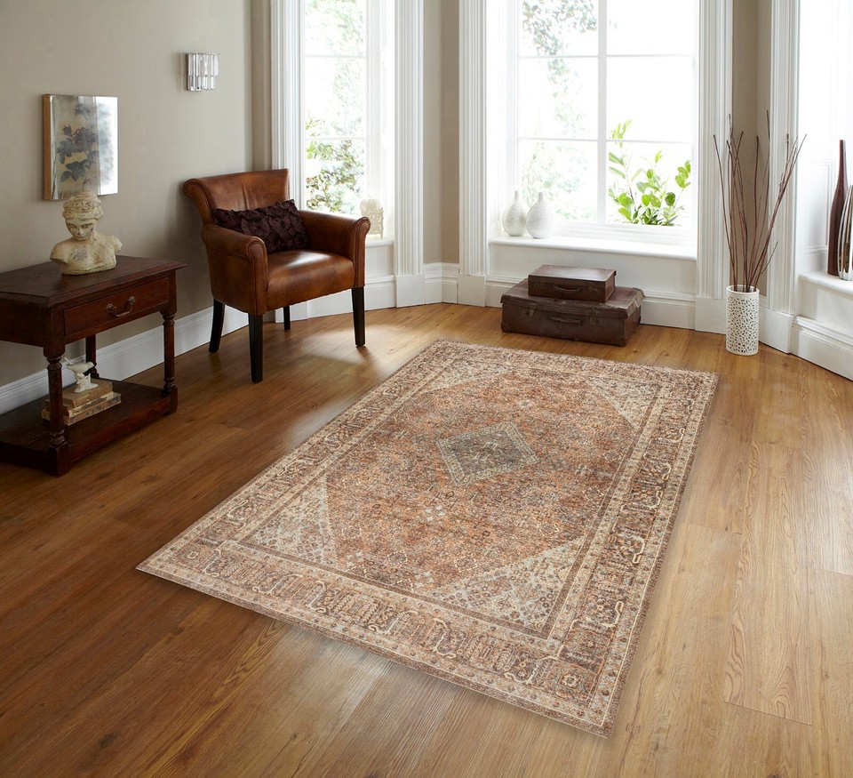 Traditional Rug, Clay Rust Brown Vintage Turkish Rug Geometric ...