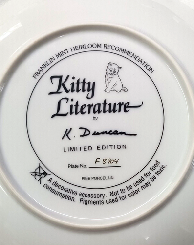 KITTY LITERATURE CAT LOVERS COLLECTORS PLATE BY K DUNCAN FINE PORCELAIN LTD ED - Picture 8 of 8