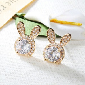 Authentic Rabbit 18k Yellow Gold Plated Stud Earring Cute Women Cubic Zircon Jewelry