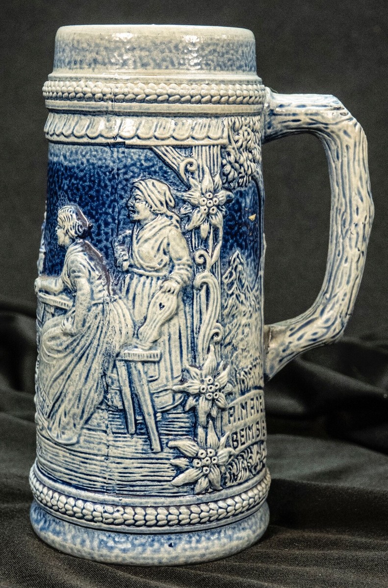 Vintage German Beer Stein Blue and Grey Aufder Alm Gerz W Vintage German Beer Stein Blue and Grey Aufder Alm Gerz W