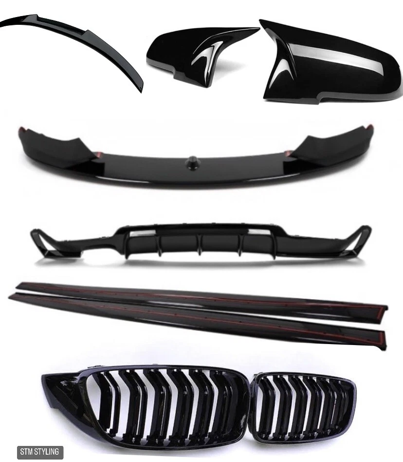 STM BMW F32 F33 F36 4 SERIES FRONT SPLITTER LIP DIFFUSER GLOSS V STYLE SIDES GRILLES