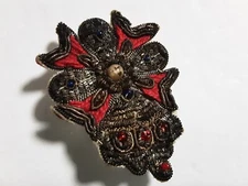 Vintage Handcrafted Fabric Beaded Multicolored Brooch Appliqued