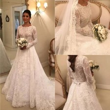 Elegant A-Line Wedding Dresses Long Sleeve Lace Applique Sweep Train Bridal Gown