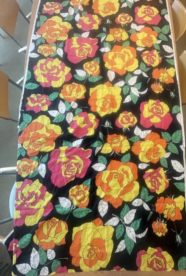 1960'S Floral Fabric - Oversized Vivid Colors Ameritex Co. Vintage 3.5 YDS - Image 3 of 4