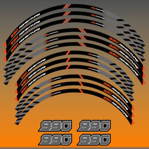 BLACK GREY 21''18'' 990 Adventure Motorcycle Wheel Decal Rim Stickers Stripes - Picture 2 of 2