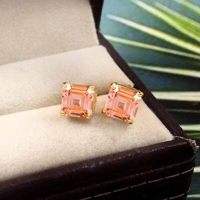 #ad Asscher Padparadscha Sapphire Stud Earrings Peach Sapphire Earring Gemstone Stud $47.99