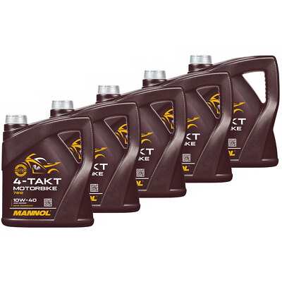 5x 4 Liter MANNOL Motoröl Motorbike 4-Takt 10W-40 API SL Motorenöl Motor Motoren