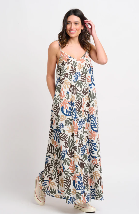 BRAKEBURN Maxi Dress Coral Themed Beach Wear Oversized Spaghetti Straps UK 8-10-image