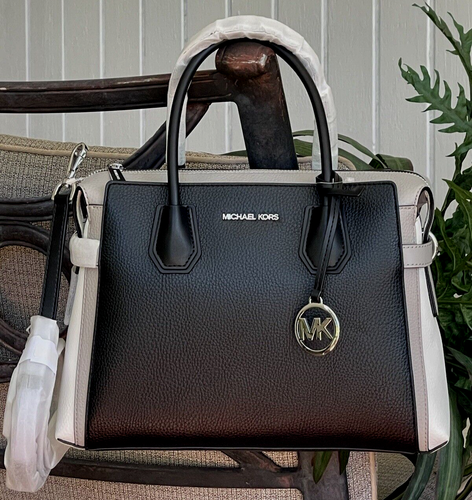 MICHAEL KORS MERCER MEDIUM ZIP BELTED SATCHEL SHOULDER BAG MK BLACK GREY LEATHER - Picture 6 of 12