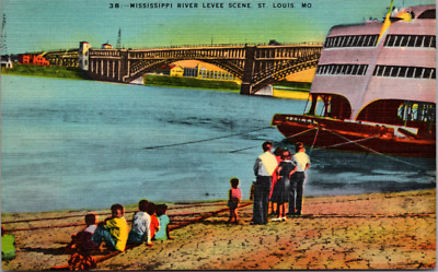 Mississippi River Levee Scene St. Louis Missouri Vintage Postcard