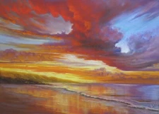 Original Painting Seascape Sunset ocean sea scenery seashore home decor pastel
